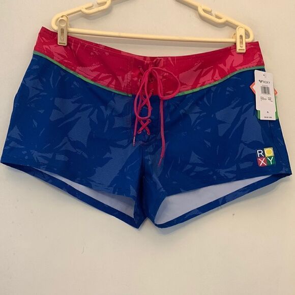 Roxy Pop surf Boardshorts Blue floral / lace up design Size XL NWT - Picture 1 of 9